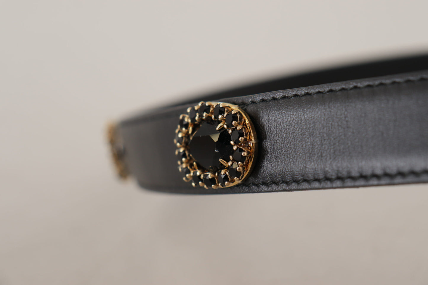 Dolce & Gabbana Elegant Sort Læderbælte med Logo