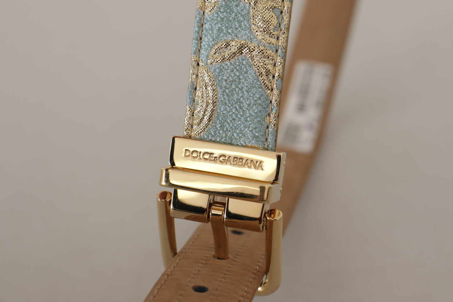 Dolce & Gabbana Elegant Lyseblåt Læderbælte med Guldspænde