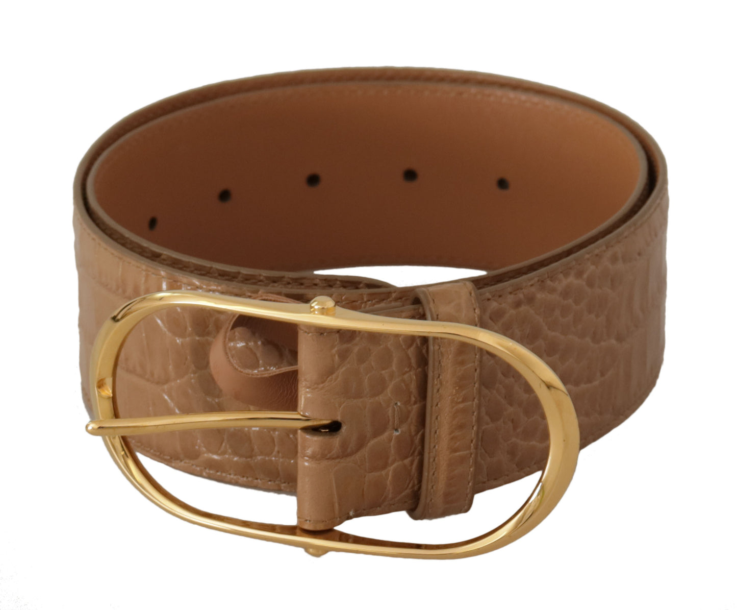 Dolce & Gabbana Elegant Beige Læderbælte med Graveret Spænde