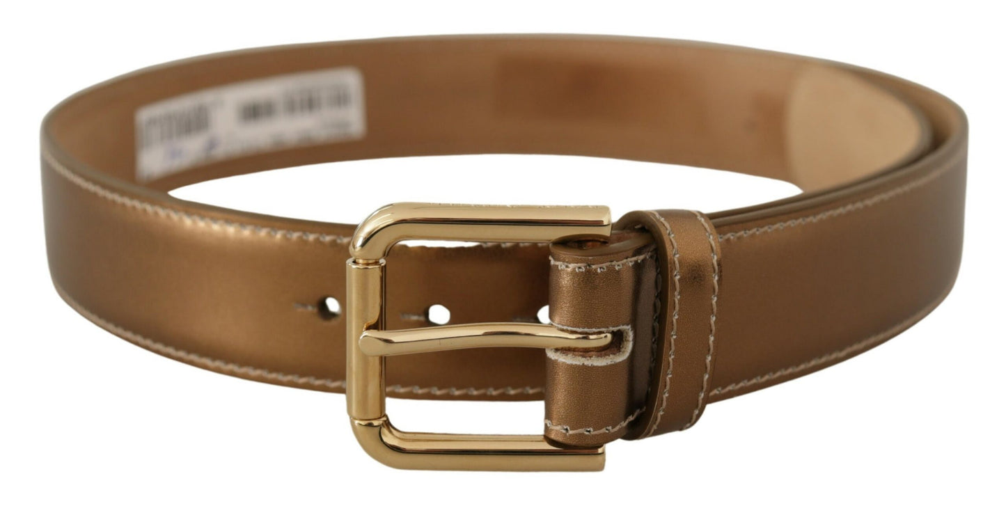 Dolce & Gabbana Elegant Bronze Læderbælte med Logospænde