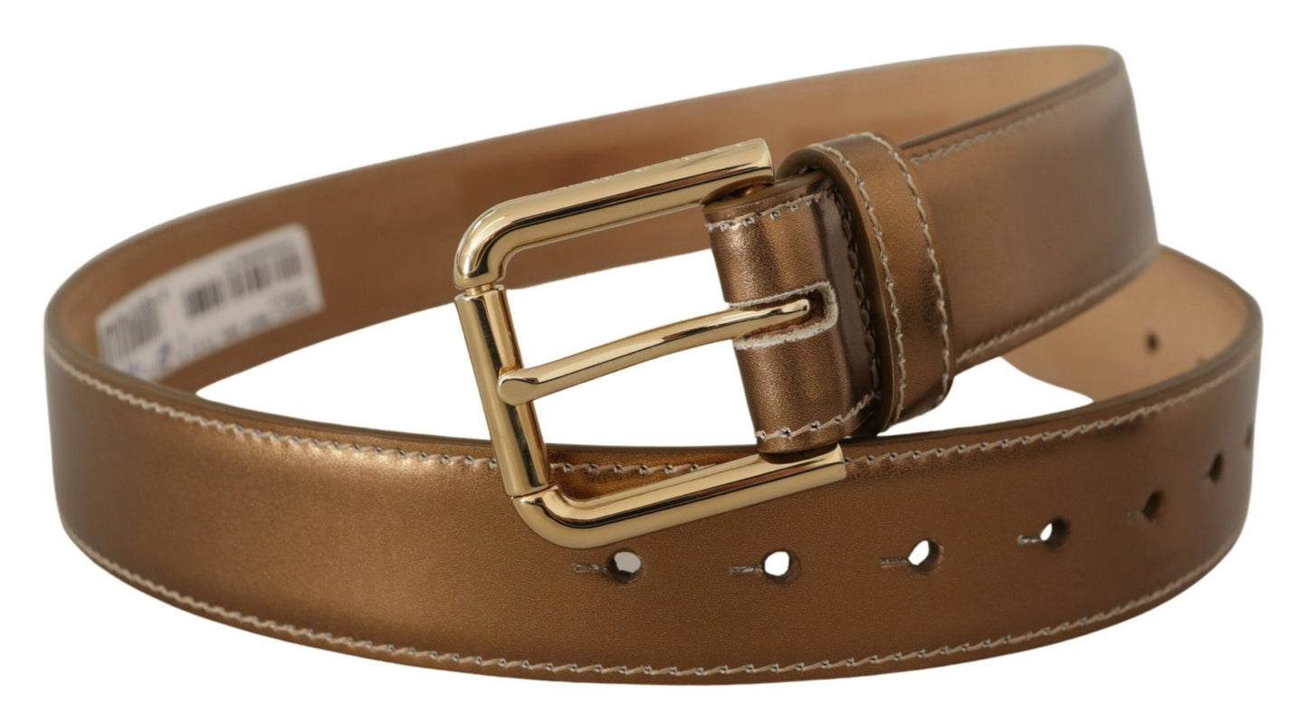 Dolce & Gabbana Elegant Bronze Læderbælte med Logospænde