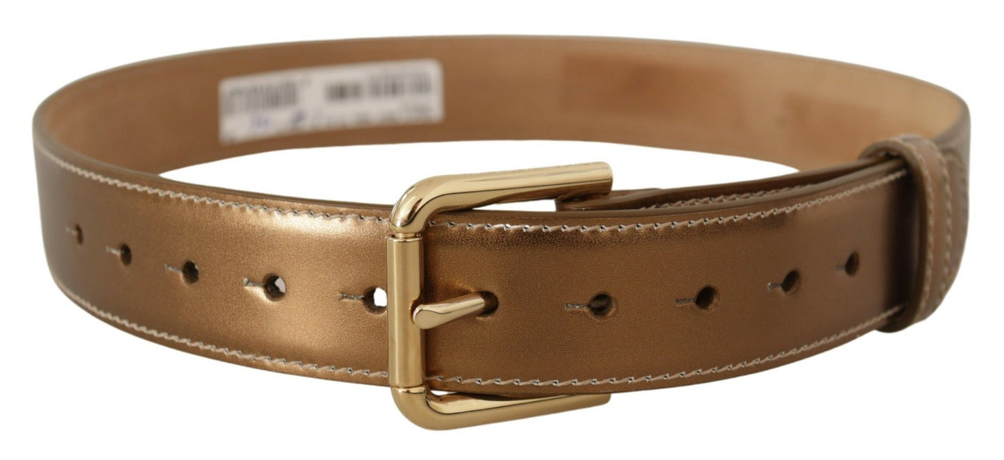 Dolce & Gabbana Elegant Bronze Læderbælte med Logospænde
