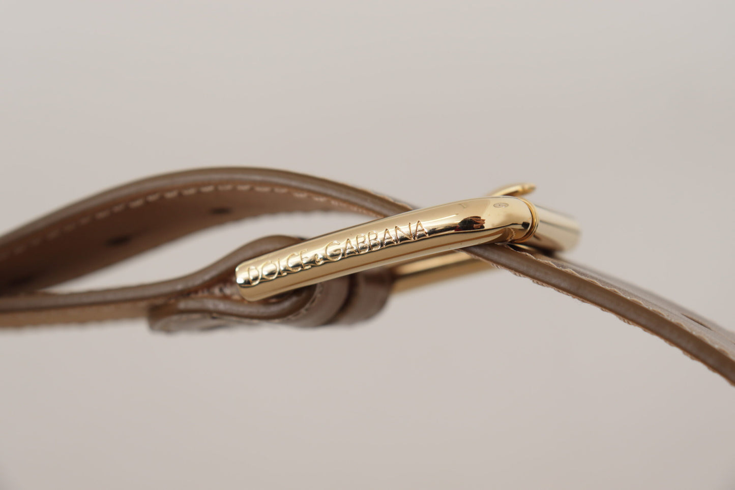 Dolce & Gabbana Elegant Bronze Læderbælte med Logospænde