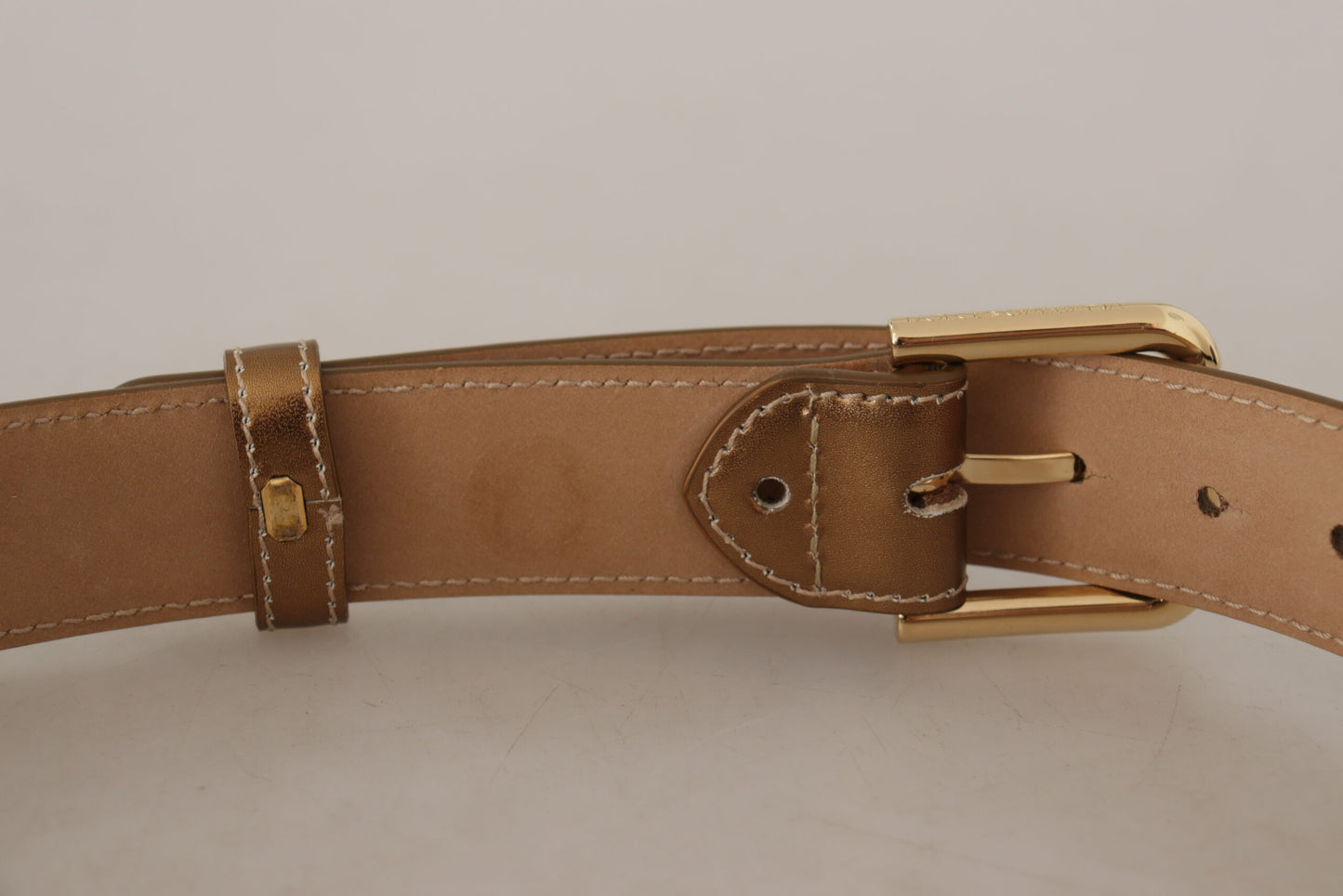 Dolce & Gabbana Elegant Bronze Læderbælte med Logospænde