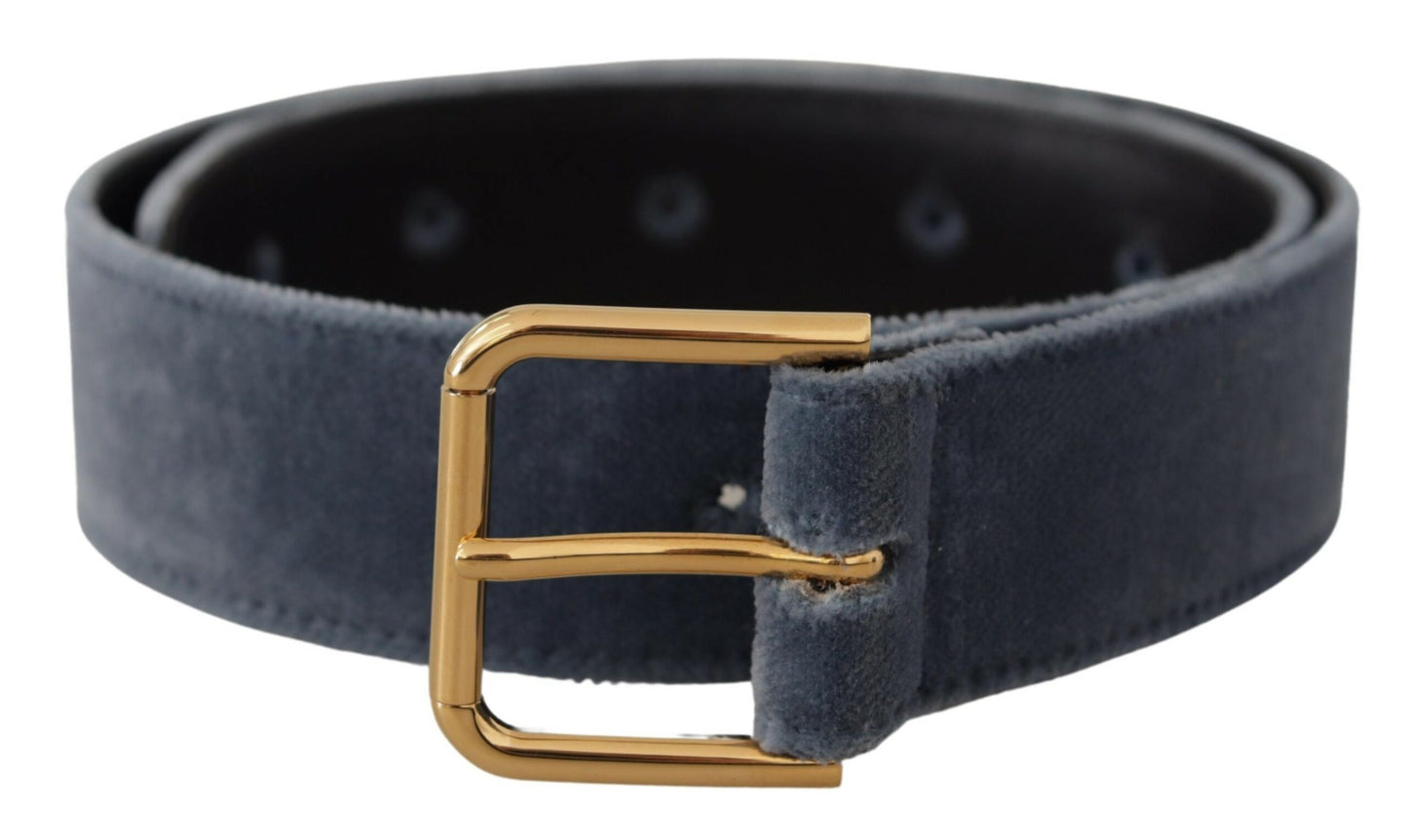 Dolce & Gabbana Elegant Marineblåt Velour Designer Bælte
