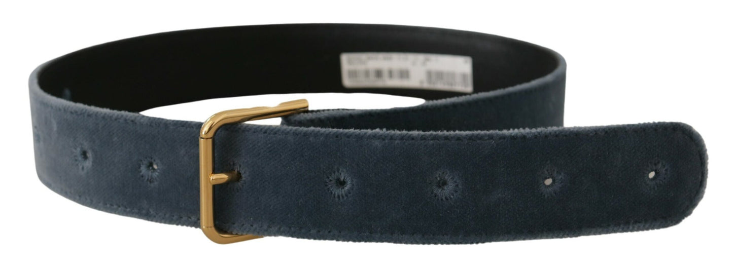 Dolce & Gabbana Elegant Marineblåt Velour Designer Bælte