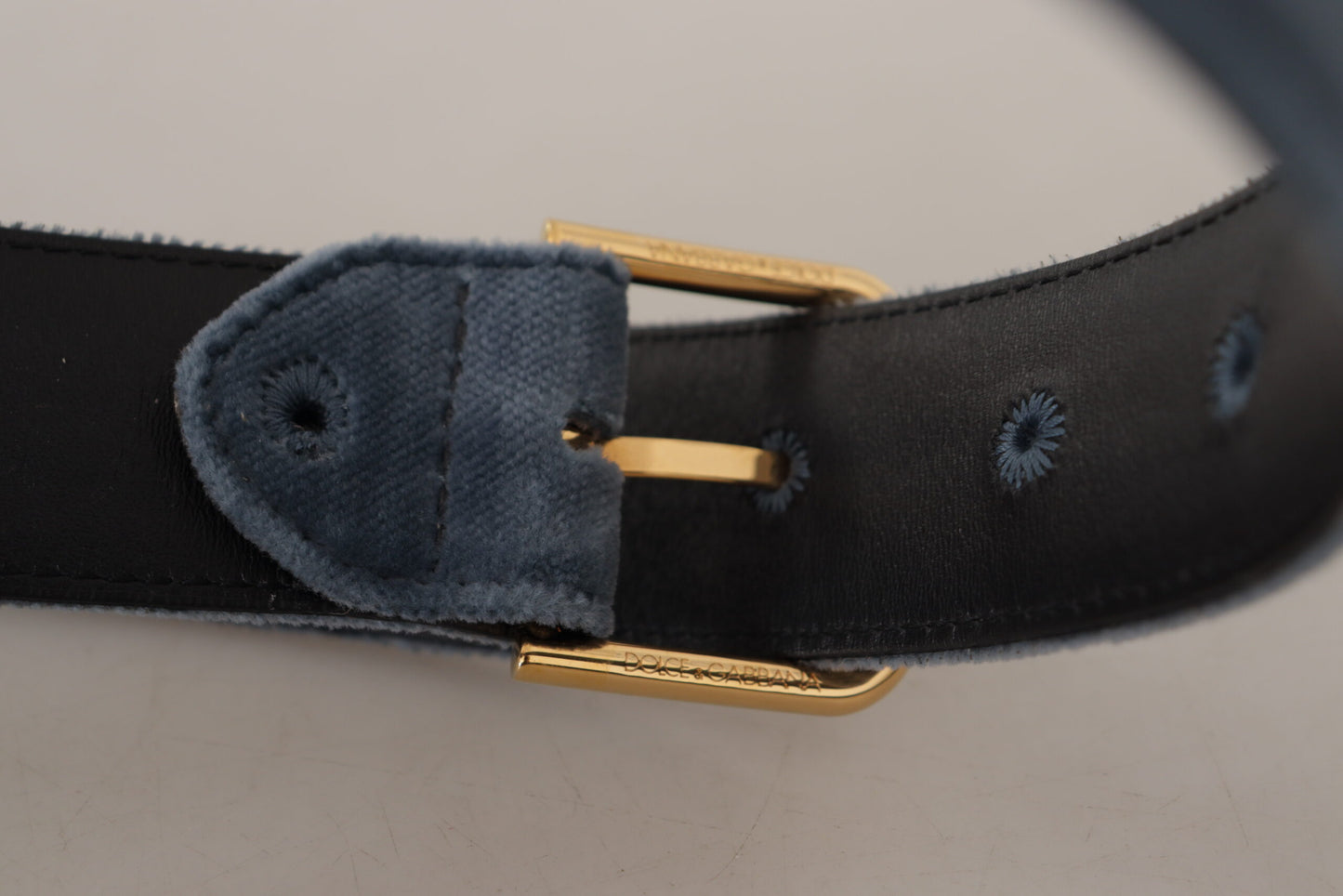 Dolce & Gabbana Elegant Marineblåt Velour Designer Bælte