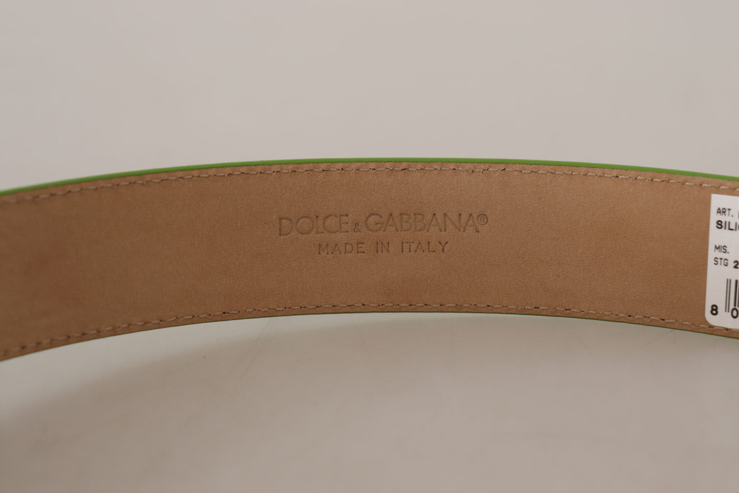 Dolce & Gabbana Chic Smaragdfarvet Læderbælte med Graveret Spænde