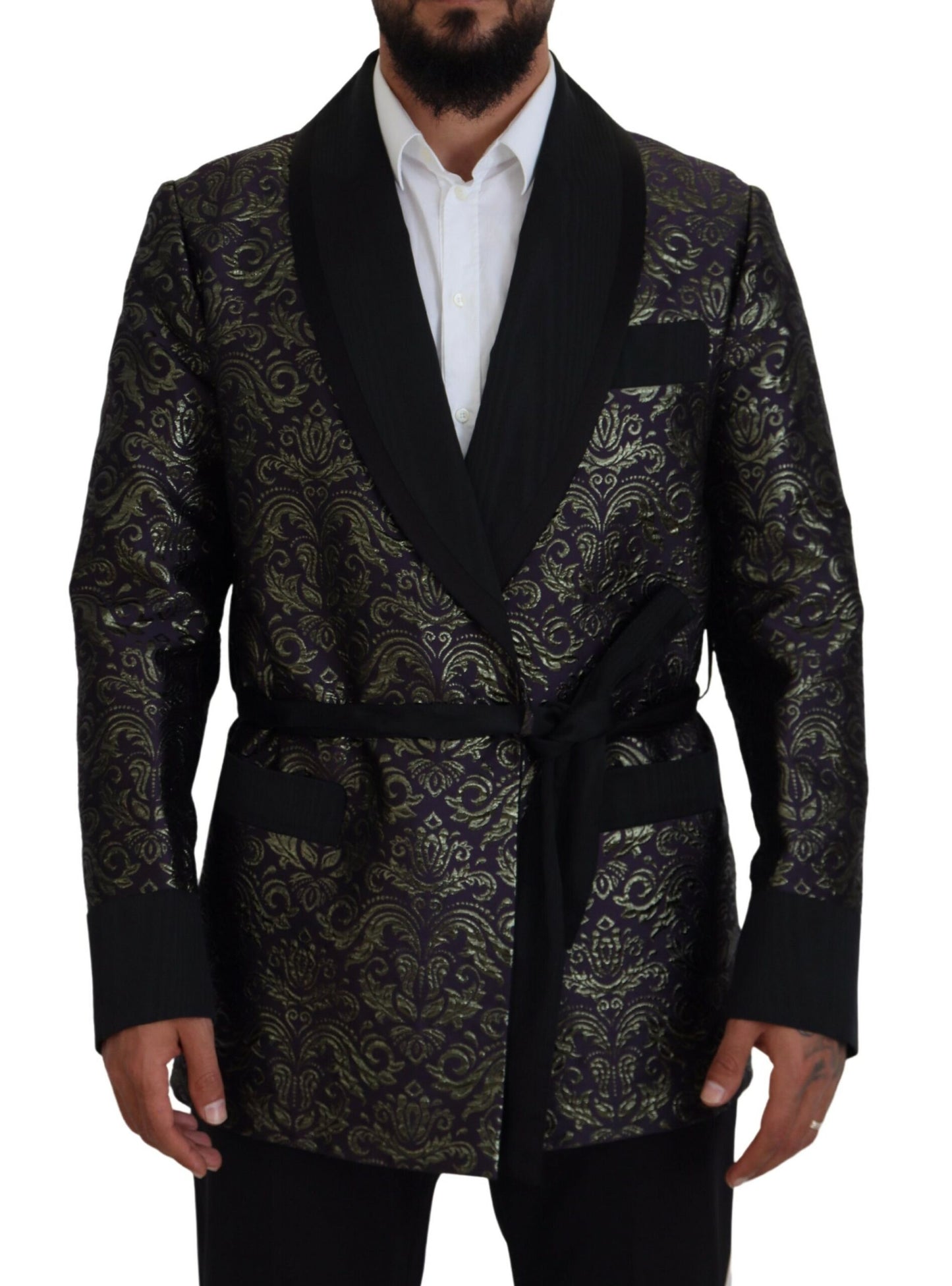 Dolce & Gabbana Guld Jacquard Morgenkåbe Jakke