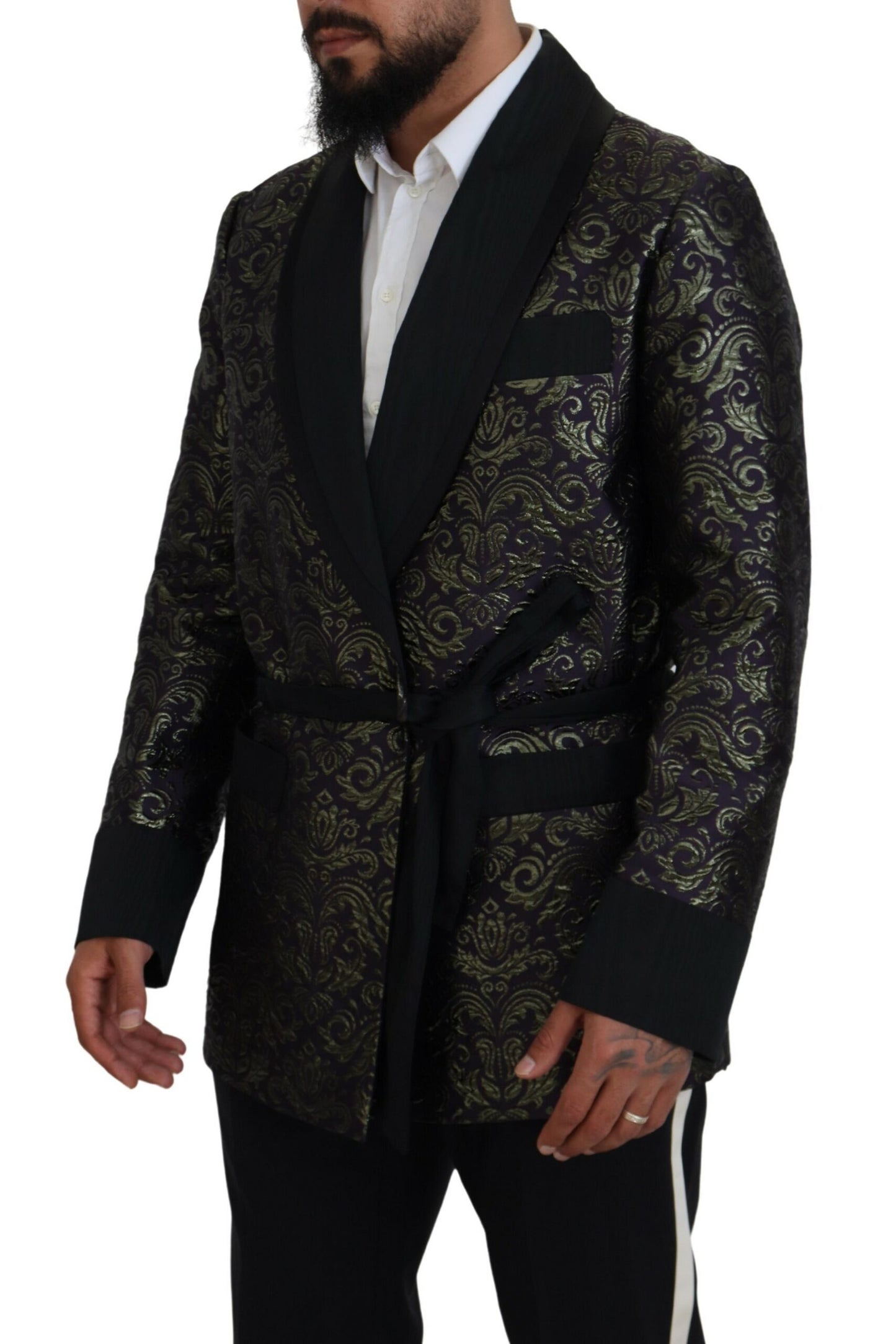 Dolce & Gabbana Guld Jacquard Morgenkåbe Jakke