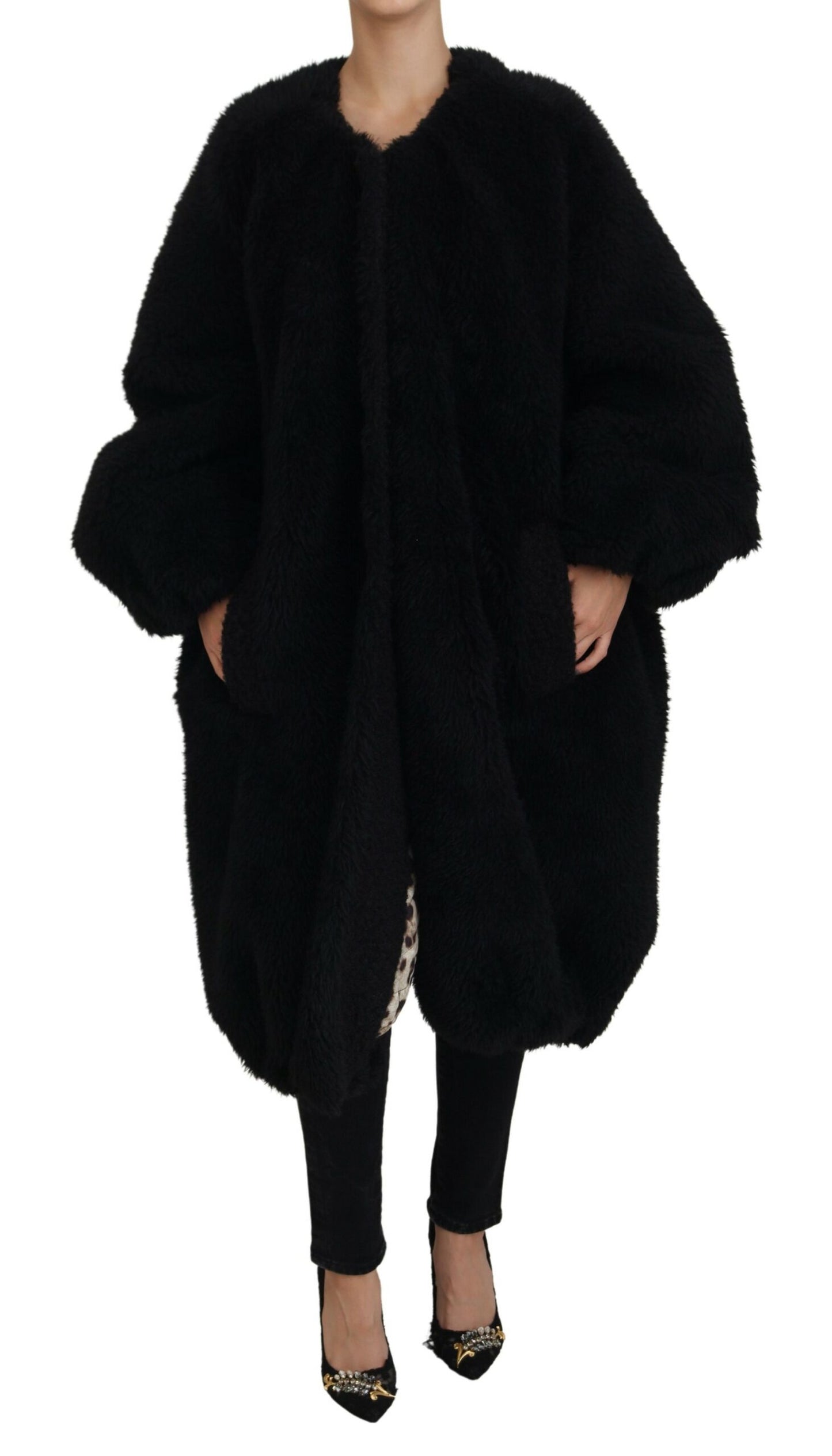 Dolce & Gabbana Elegant Sort Overfrakkejakke i Kashmirblanding