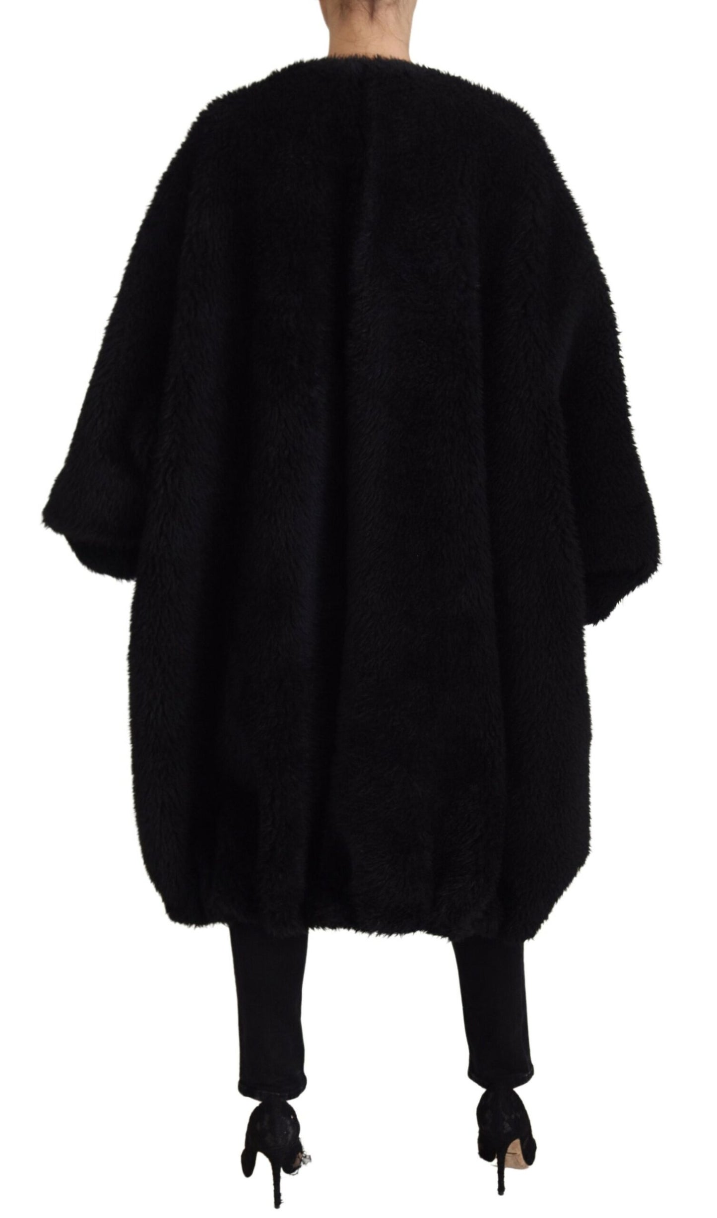 Dolce & Gabbana Elegant Sort Overfrakkejakke i Kashmirblanding