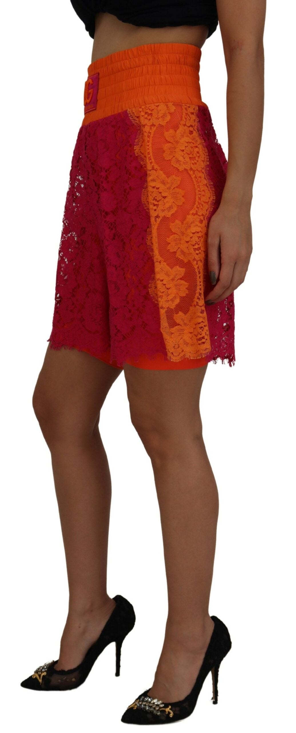 Dolce & Gabbana elegante højtaljede shorts i blonder i tofarver