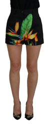 Dolce & Gabbana højtaljede hotpantsshorts i sort bladprint