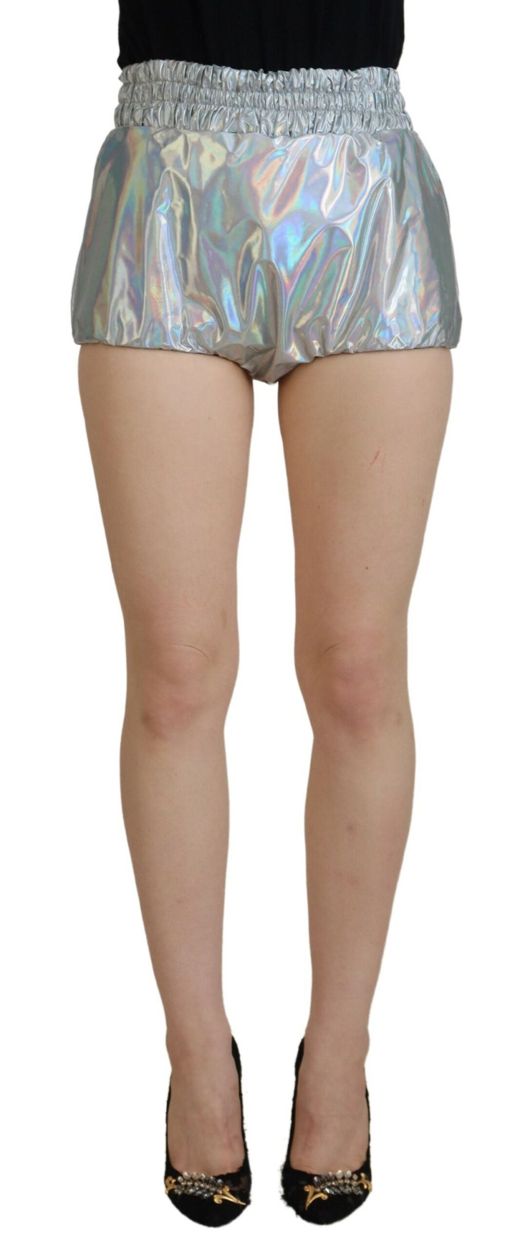Dolce & Gabbana Elevated Elegance Sølvfarvede Højtaljede Shorts