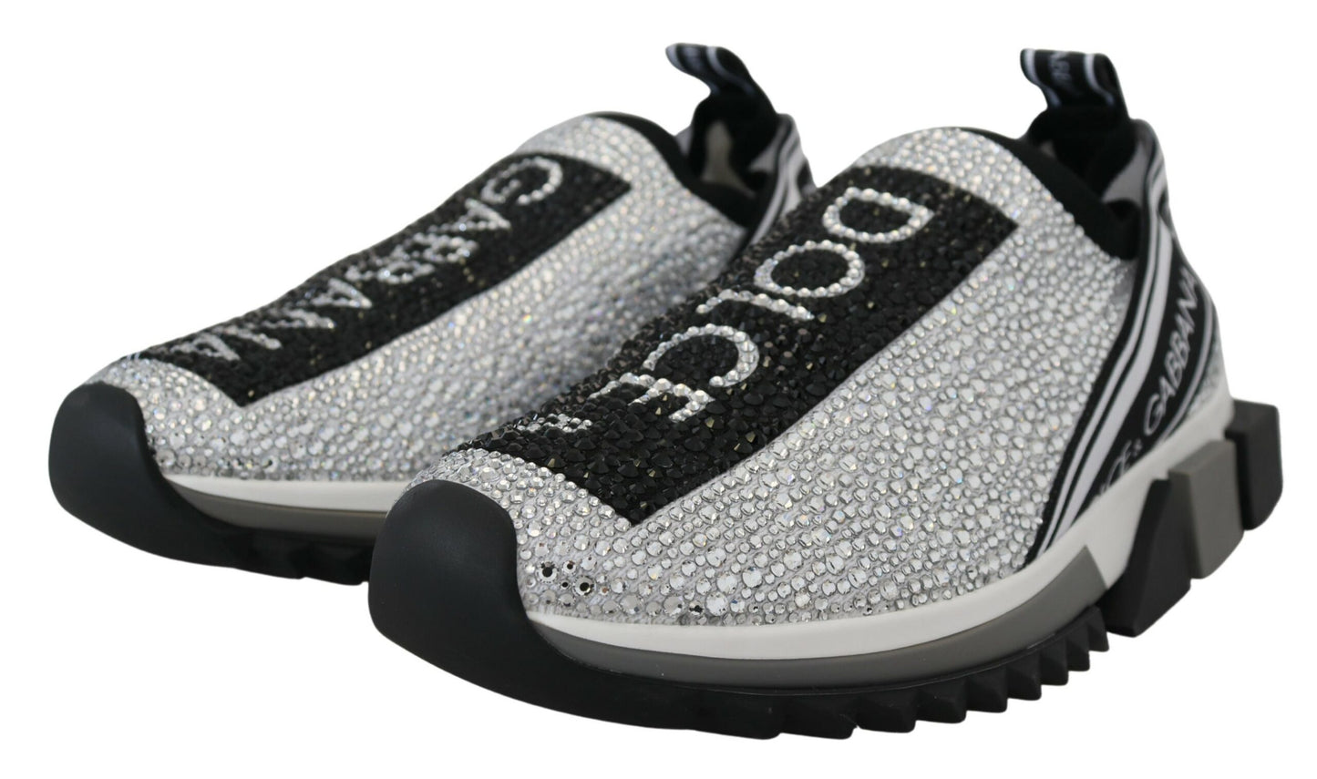 Dolce & Gabbana Mousserende Sølvfarvede Sneakers med Rhinsten