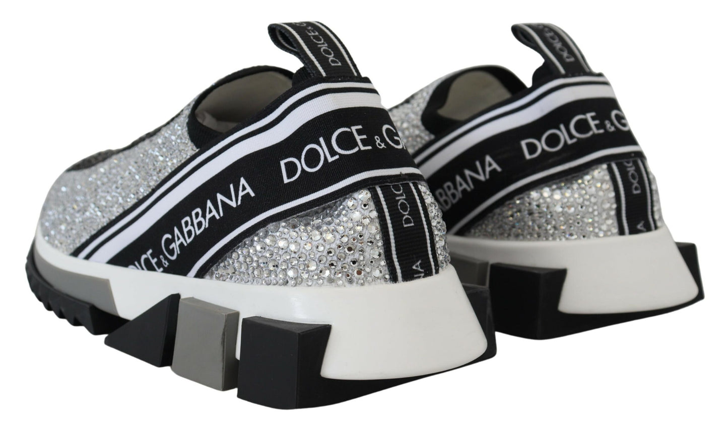 Dolce & Gabbana Mousserende Sølvfarvede Sneakers med Rhinsten