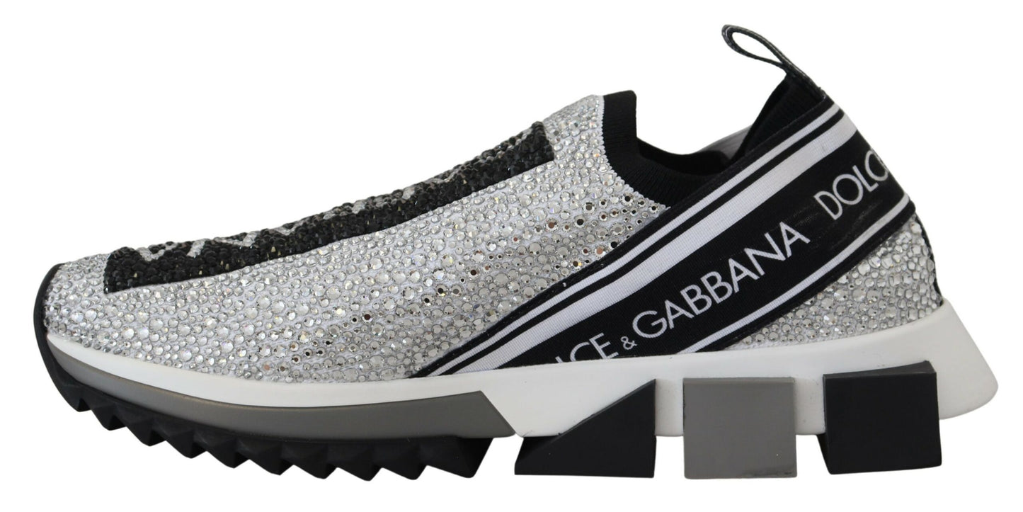 Dolce & Gabbana Mousserende Sølvfarvede Sneakers med Rhinsten