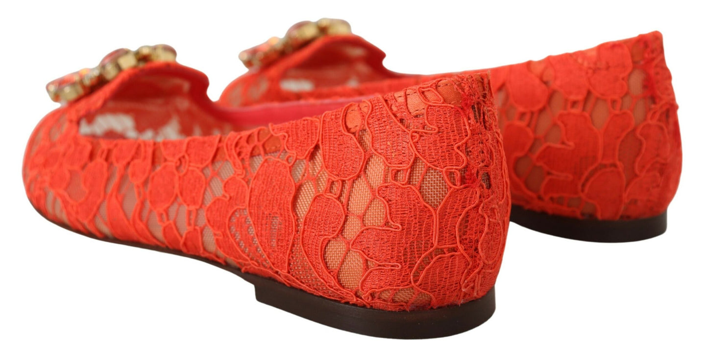 Dolce & Gabbana Elegant Lace Valley Flats i koralrød