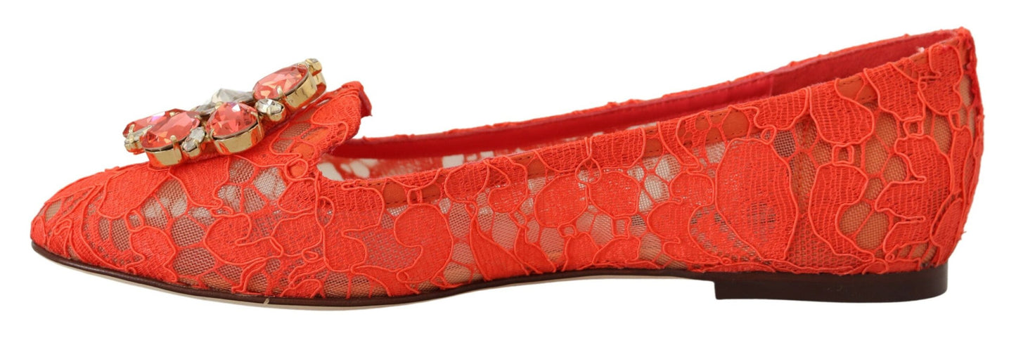 Dolce & Gabbana Elegant Lace Valley Flats i koralrød