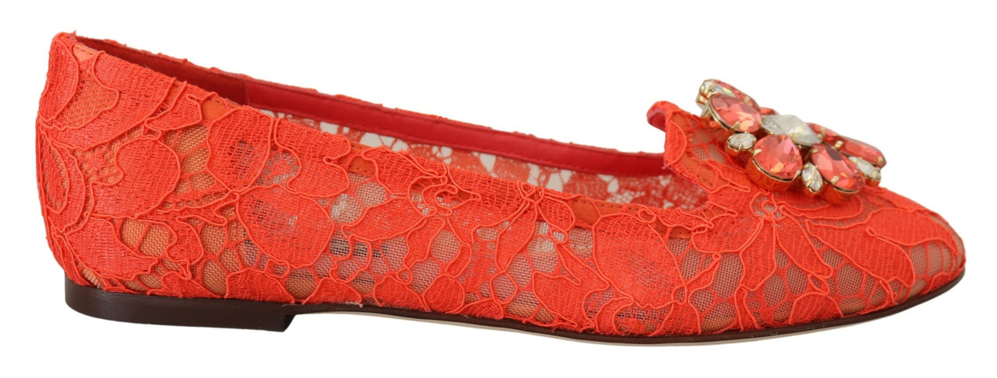 Dolce & Gabbana Elegant Lace Valley Flats i koralrød