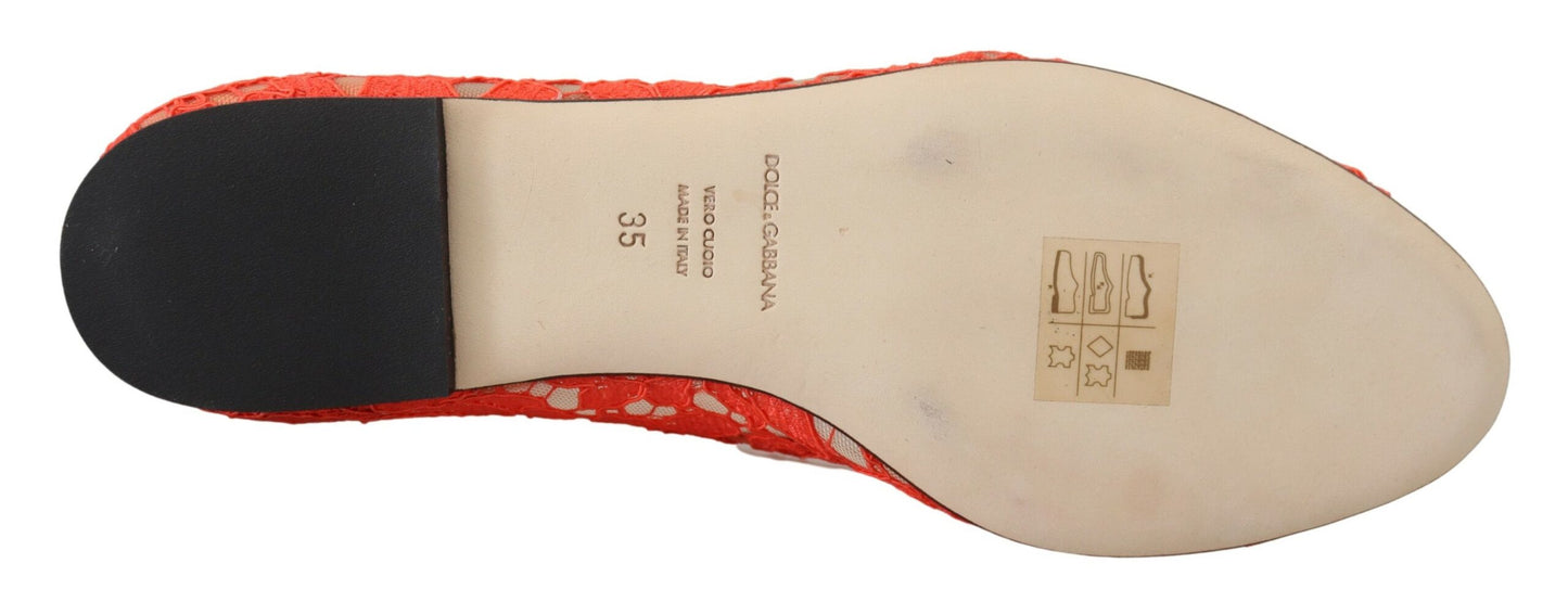 Dolce & Gabbana Elegant Lace Valley Flats i koralrød