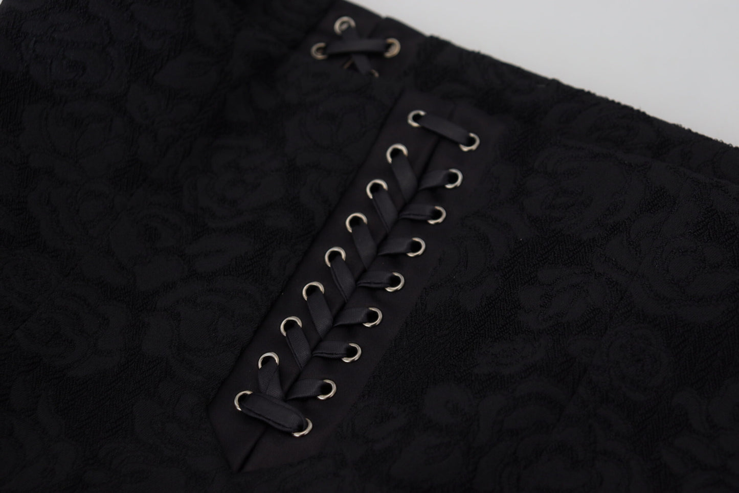 Dolce & Gabbana Elegant Sort Højtaljet Silkeforet Nederdel