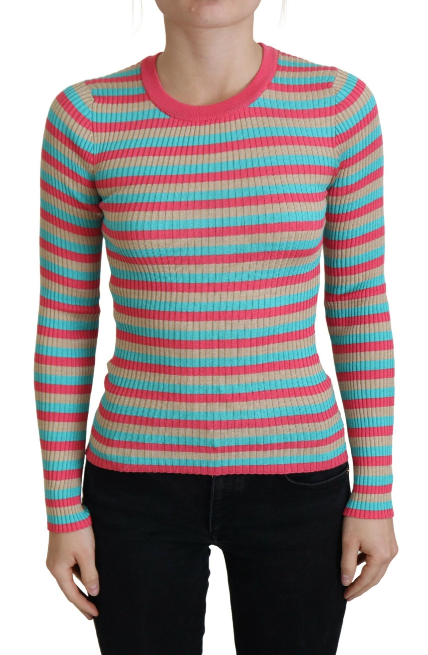 Dolce & Gabbana Elegant Stribet Silkepullover med Rund Hals