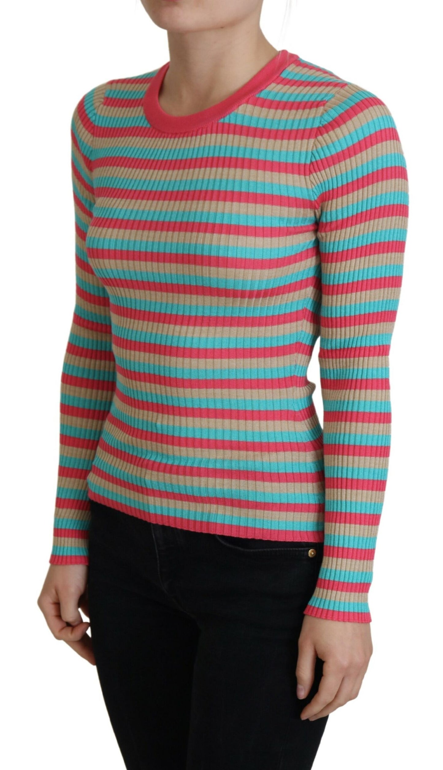 Dolce & Gabbana Elegant Stribet Silkepullover med Rund Hals