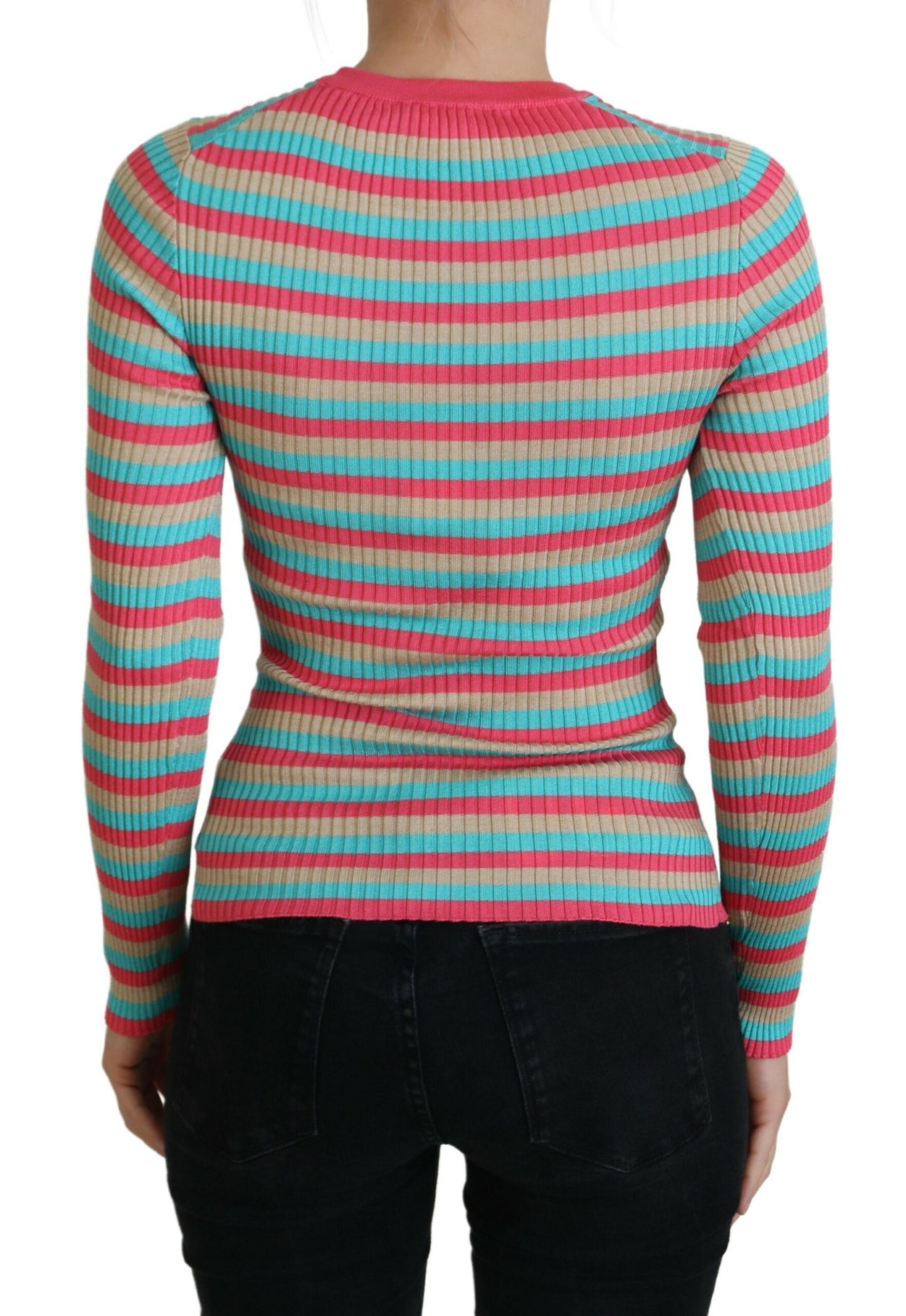 Dolce & Gabbana Elegant Stribet Silkepullover med Rund Hals