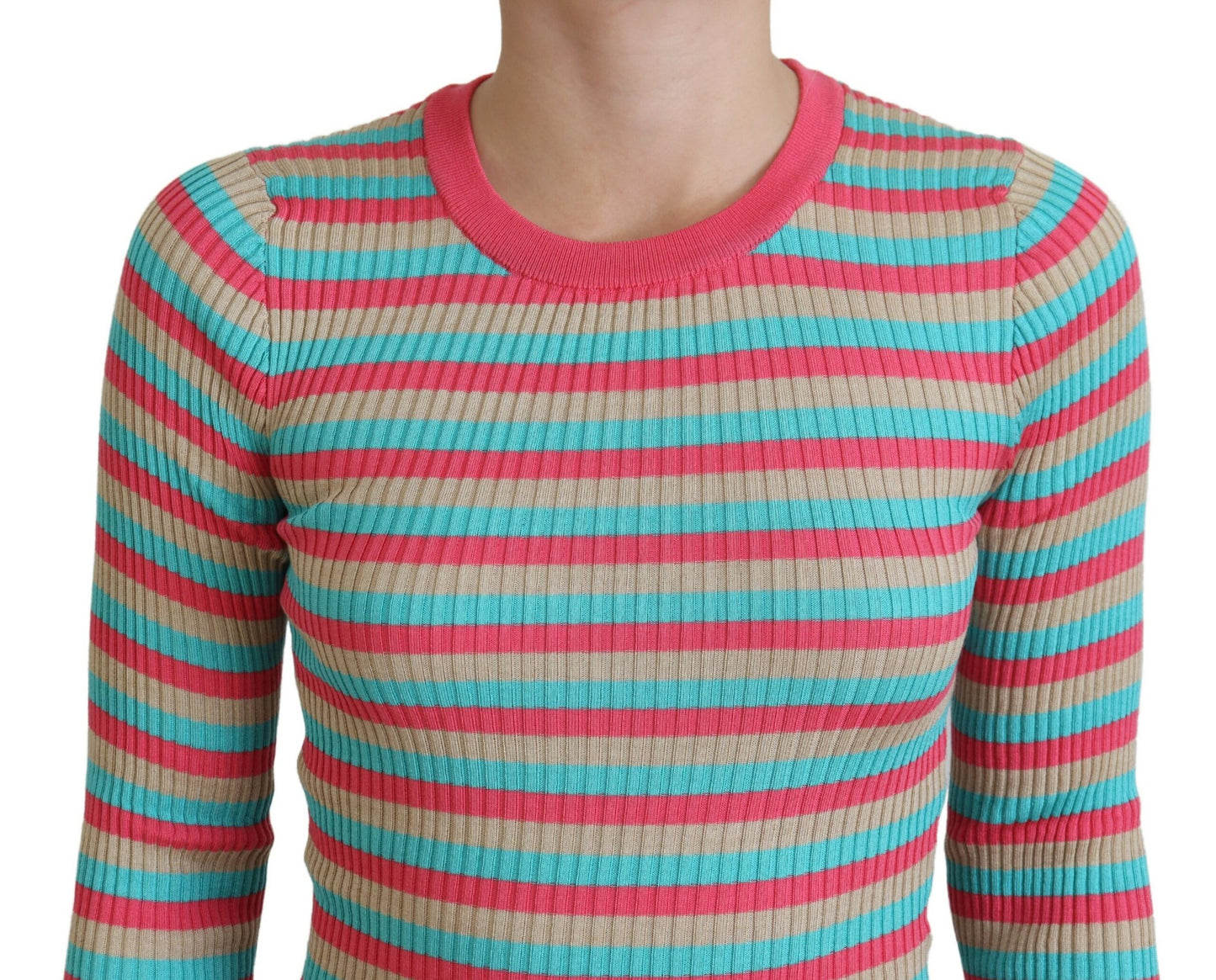 Dolce & Gabbana Elegant Stribet Silkepullover med Rund Hals