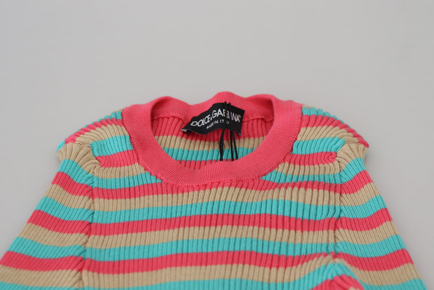 Dolce & Gabbana Elegant Stribet Silkepullover med Rund Hals