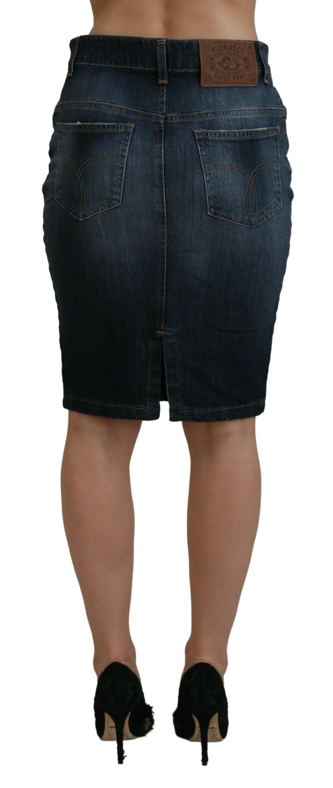 Fiorucci Chic Mørkeblå Denim Nederdel Med Mellem Talje