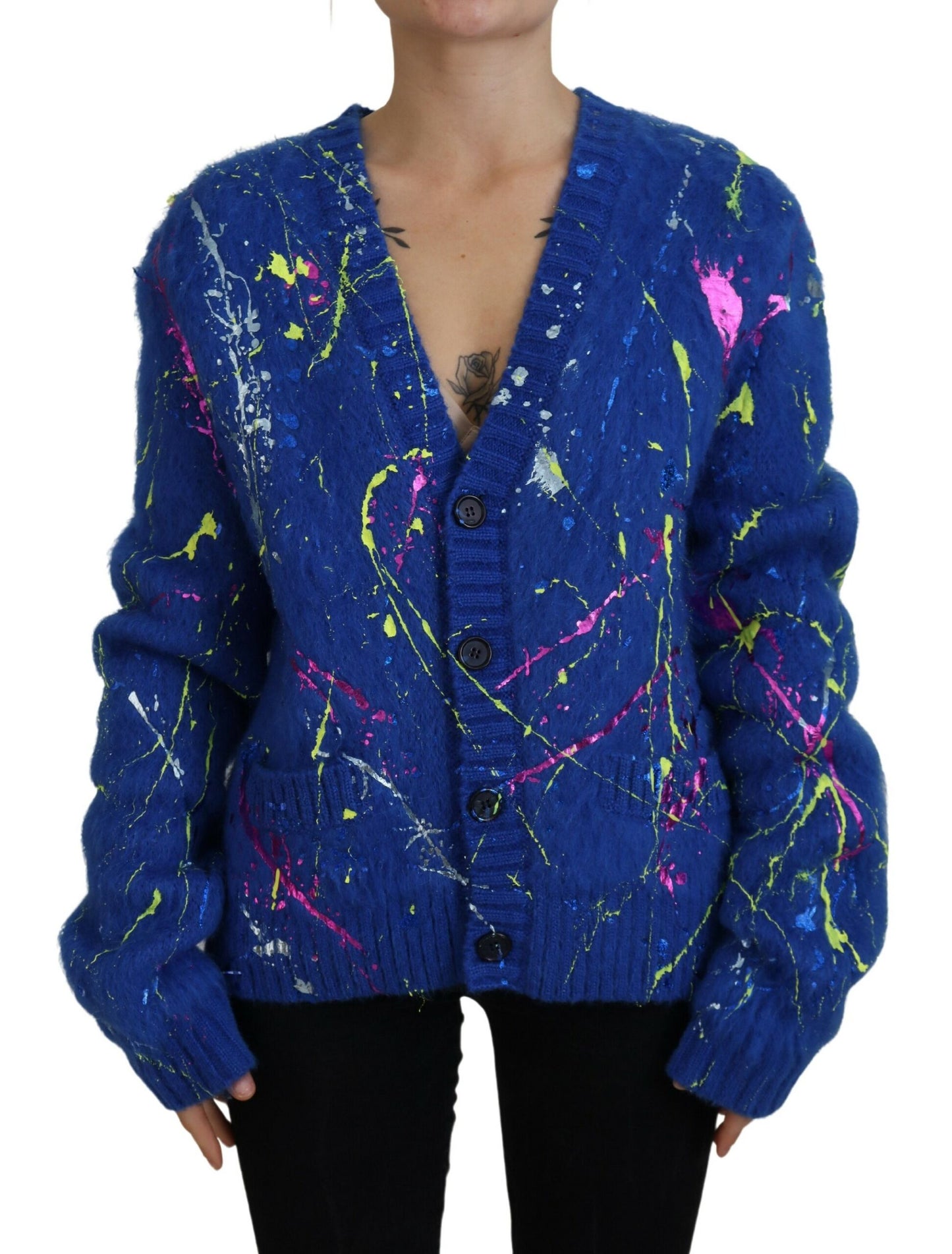 Dolce & Gabbana Elegant Flerfarvet Splash Mohair Cardigan