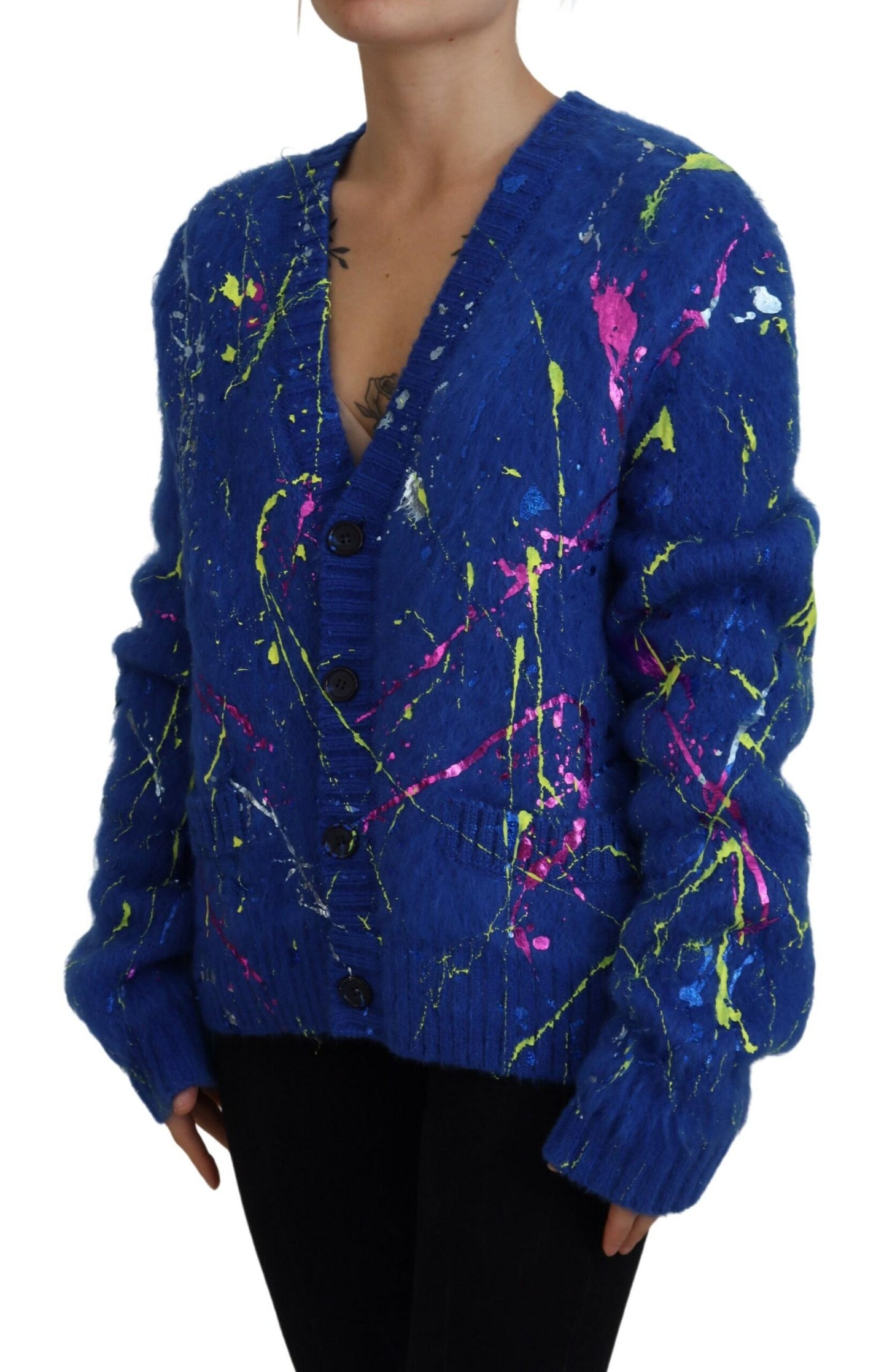 Dolce & Gabbana Elegant Flerfarvet Splash Mohair Cardigan