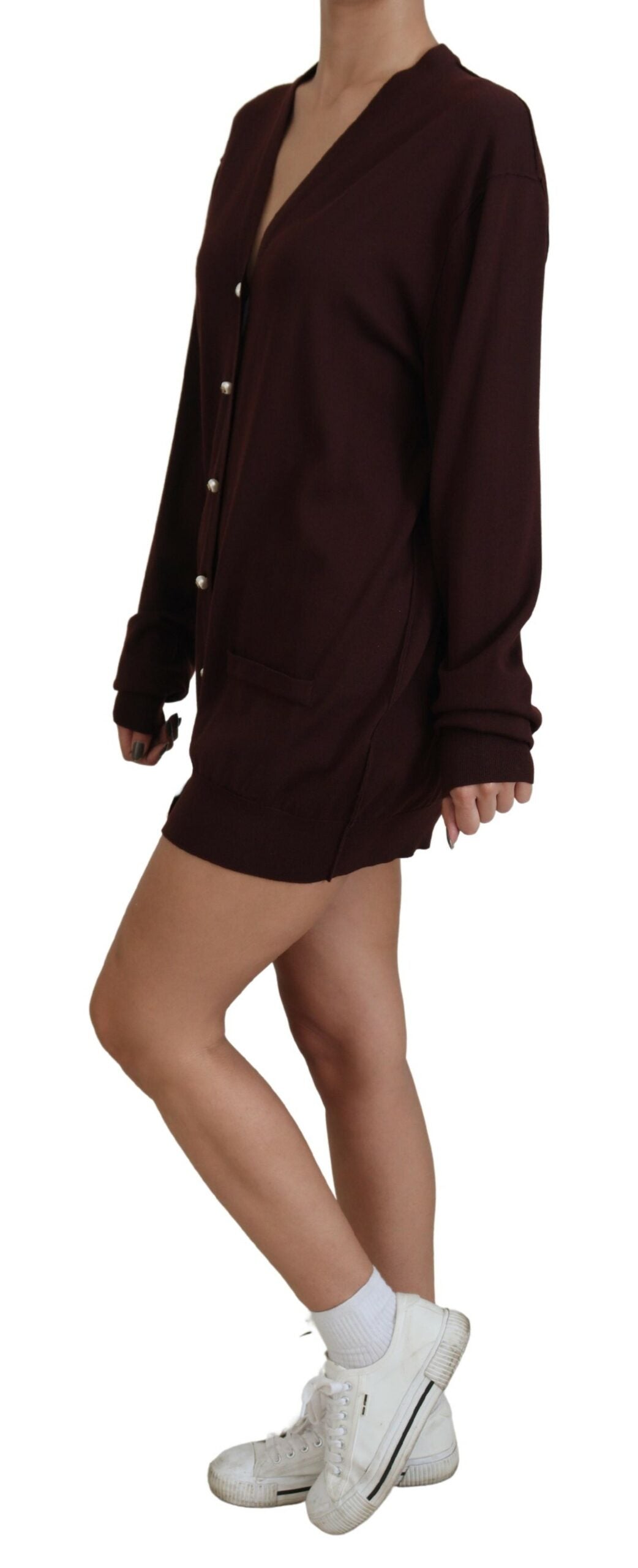 Dolce & Gabbana Chic Maroon V-hals Uldcardigan