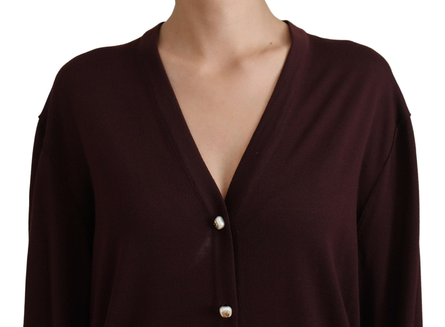 Dolce & Gabbana Chic Maroon V-hals Uldcardigan