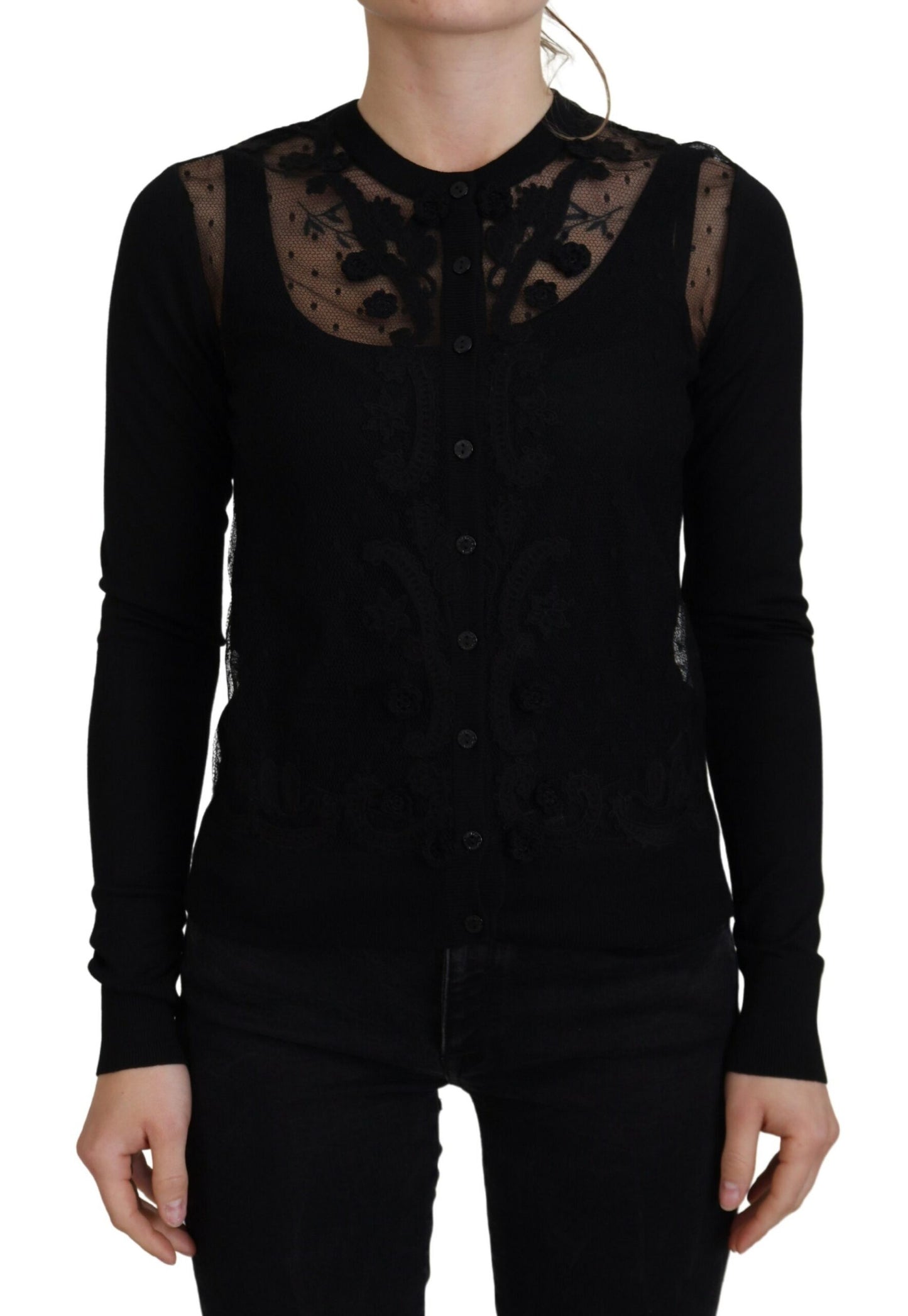Dolce & Gabbana Elegant Sort Blomster Cardigan i Blonde