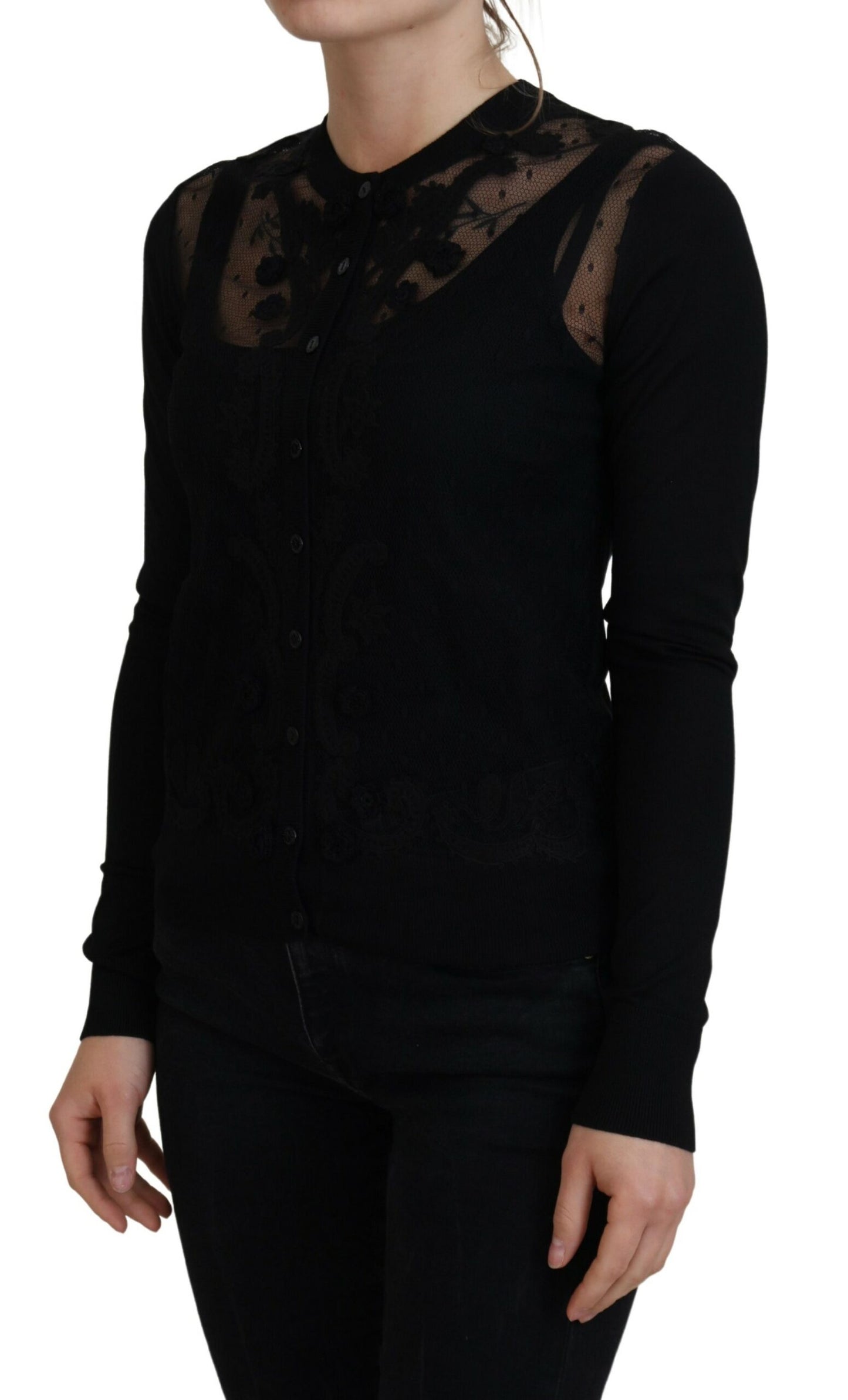 Dolce & Gabbana Elegant Sort Blomster Cardigan i Blonde