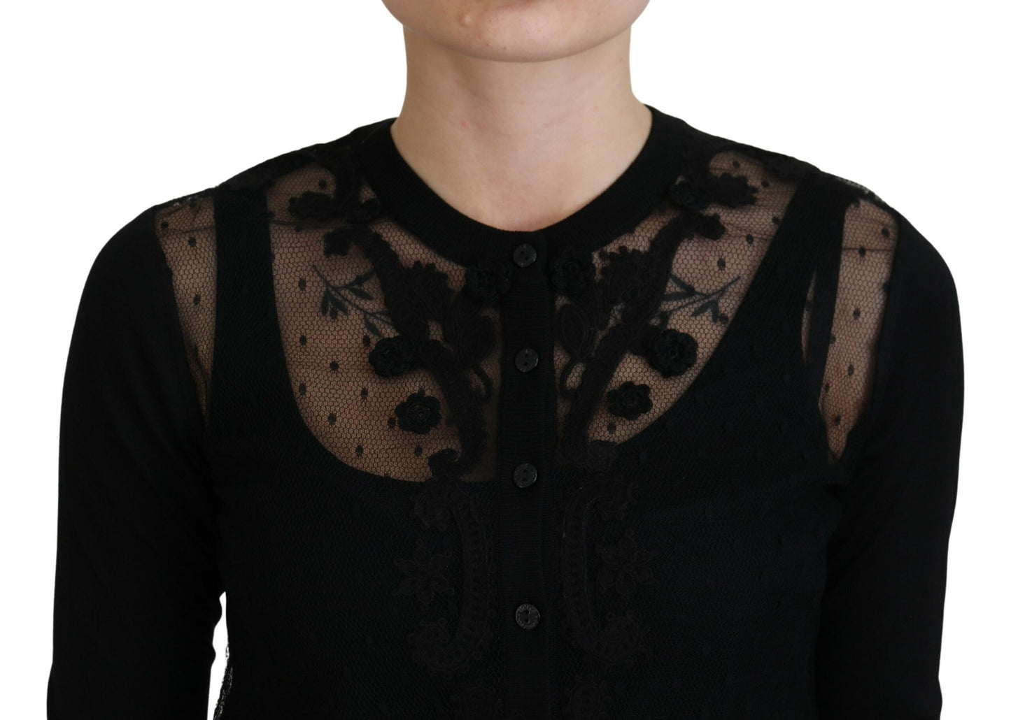 Dolce & Gabbana Elegant Sort Blomster Cardigan i Blonde