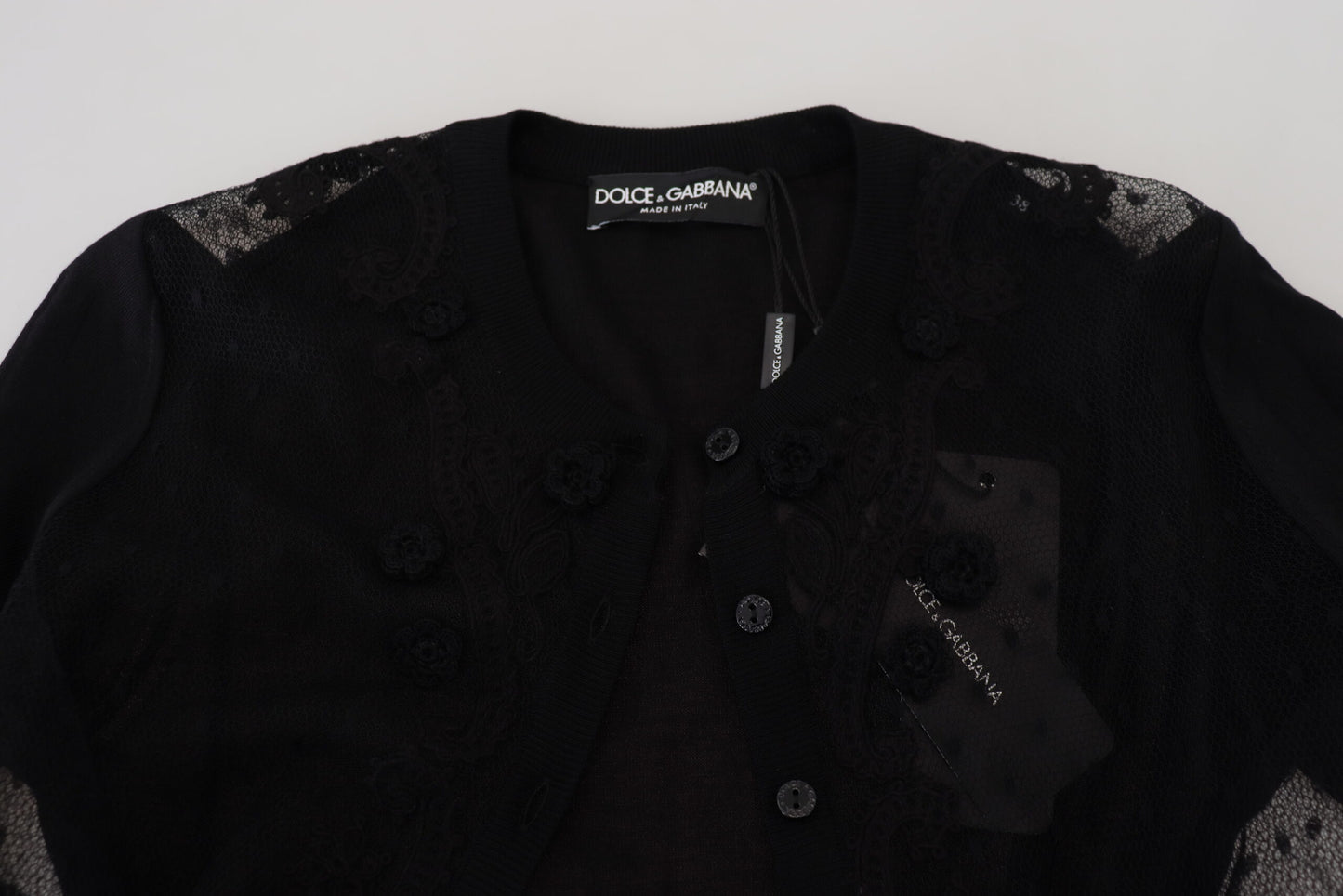 Dolce & Gabbana Elegant Sort Blomster Cardigan i Blonde