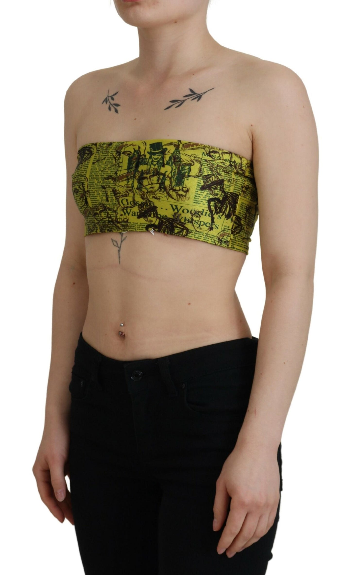 John Galliano Chic Gul Grafisk Cropped Top