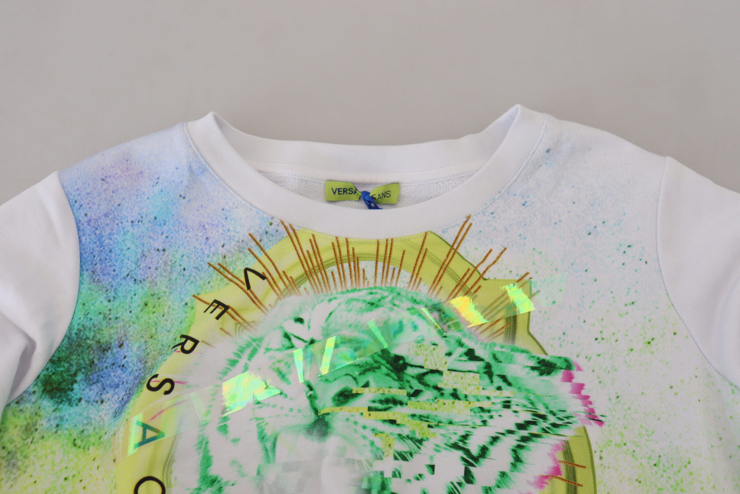Versace Jeans Elegant Hvid Grafisk Rund Hals Sweater