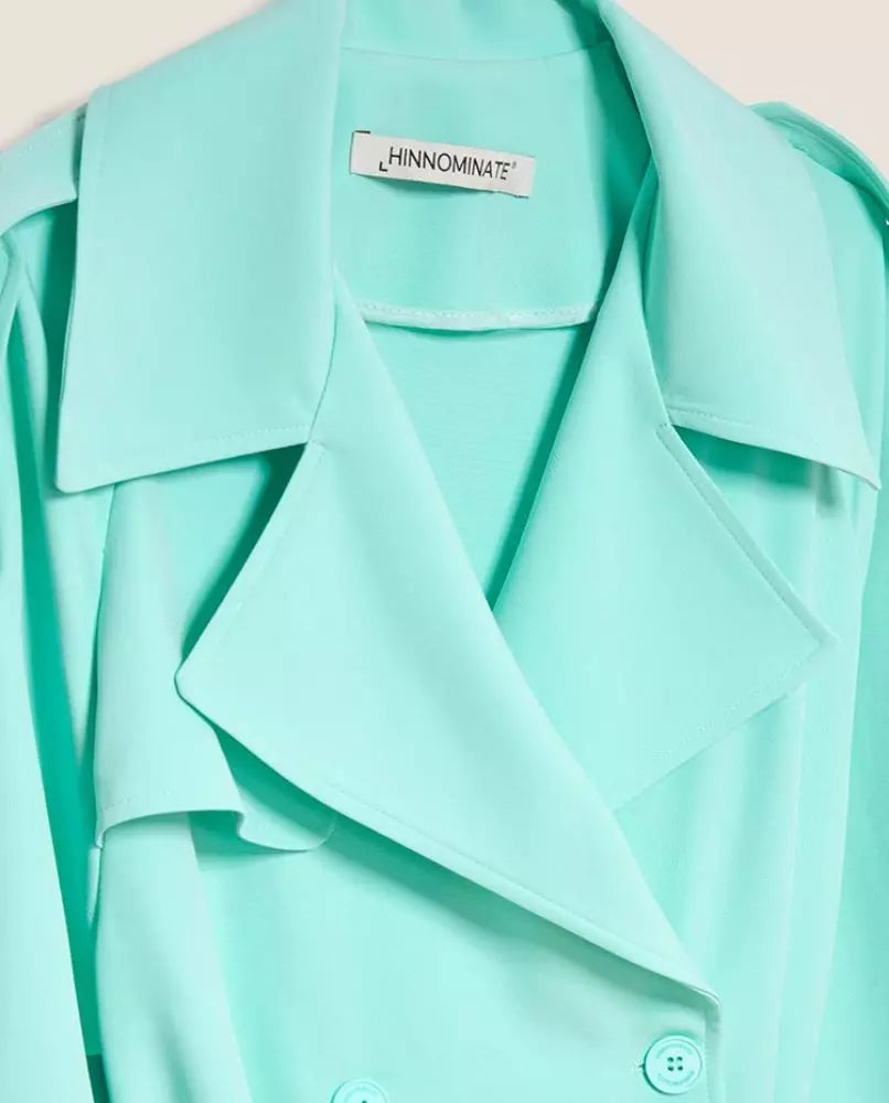 Hinnominate Elegant Lyseblå Dobbeltradet Trenchcoat