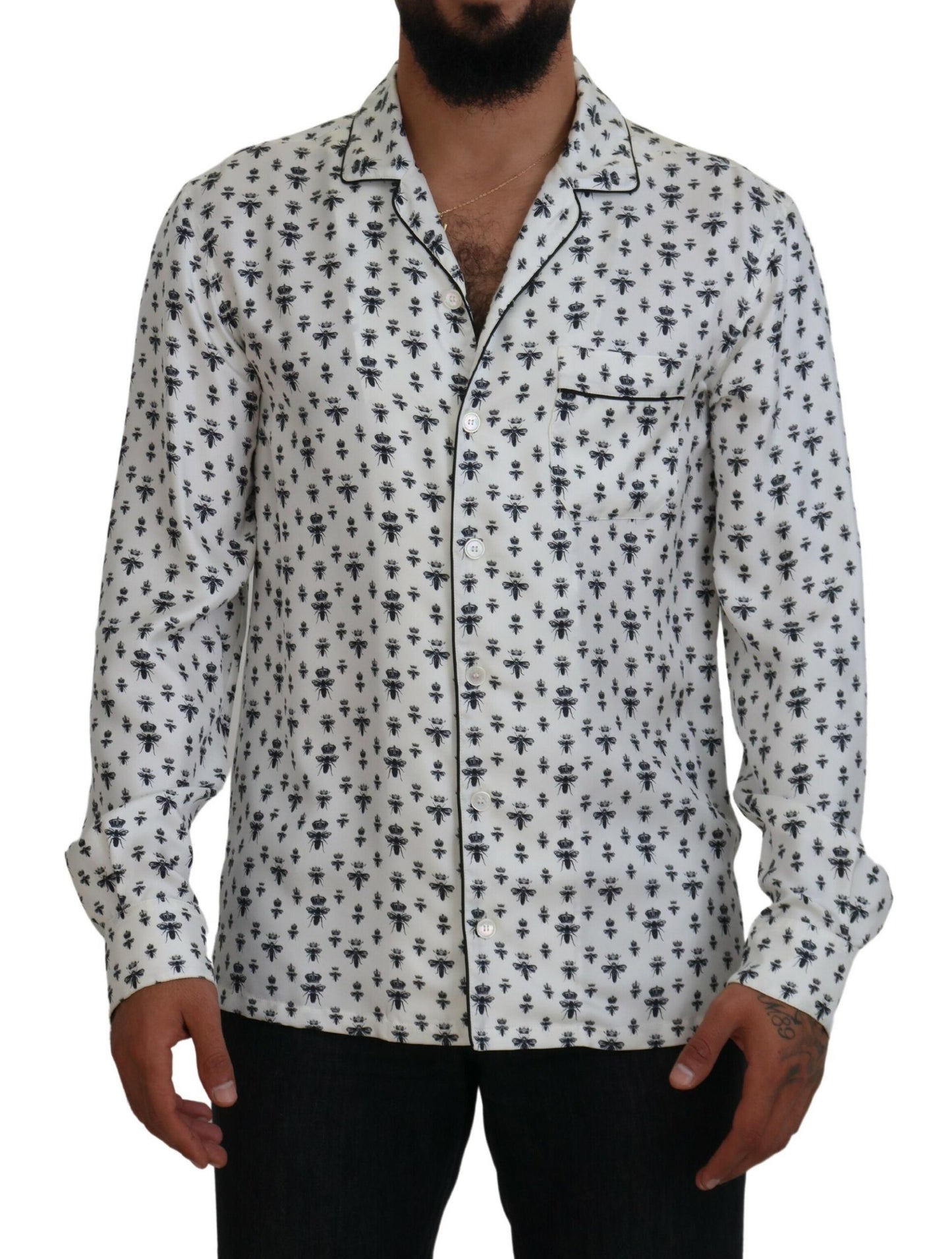 Dolce & Gabbana Elegant Silke Pyjama Top med Kronebi Print