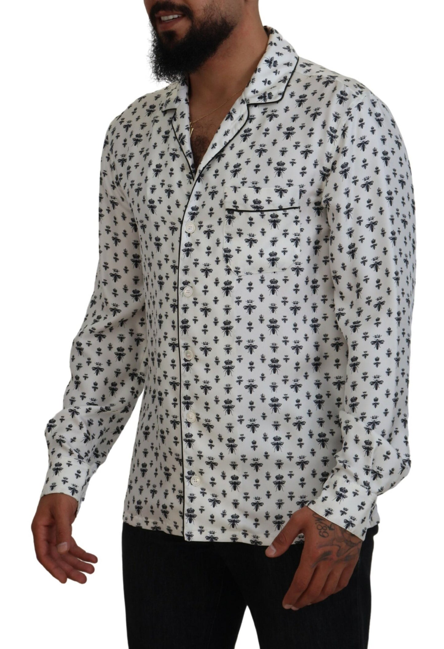 Dolce & Gabbana Elegant Silke Pyjama Top med Kronebi Print
