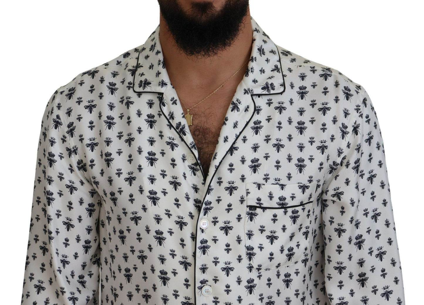 Dolce & Gabbana Elegant Silke Pyjama Top med Kronebi Print