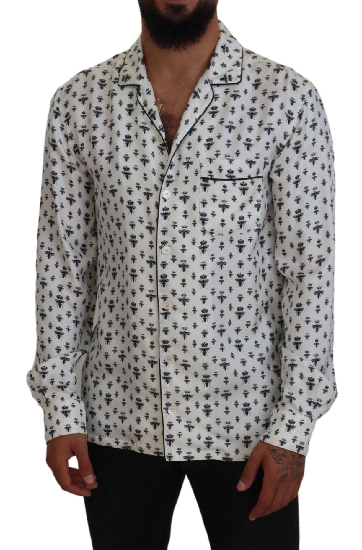 Dolce & Gabbana Elegant Silke Pyjama Top med Kronebi Print