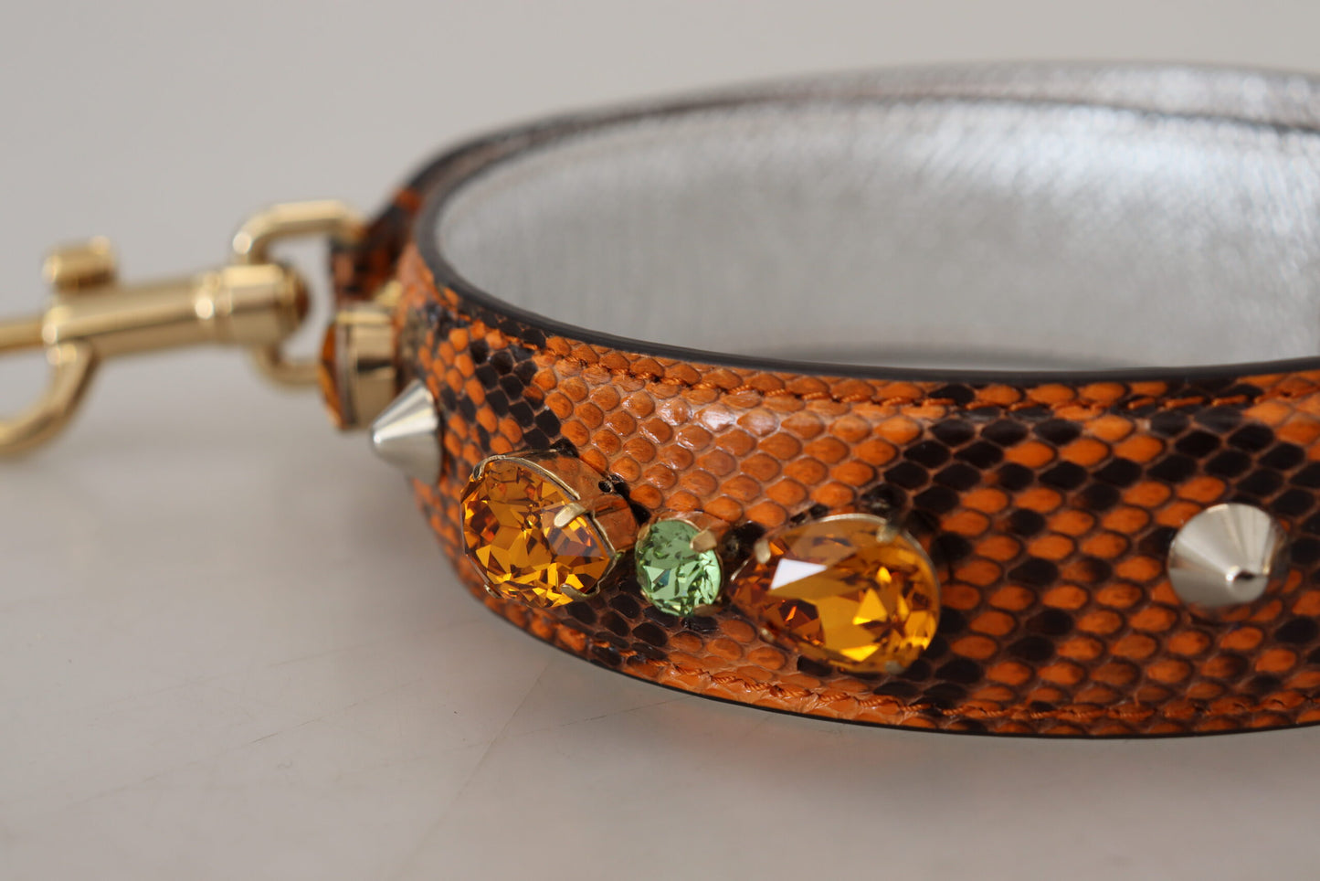 Dolce & Gabbana Chic Orange Læderrem med Guldfarvede Lukker