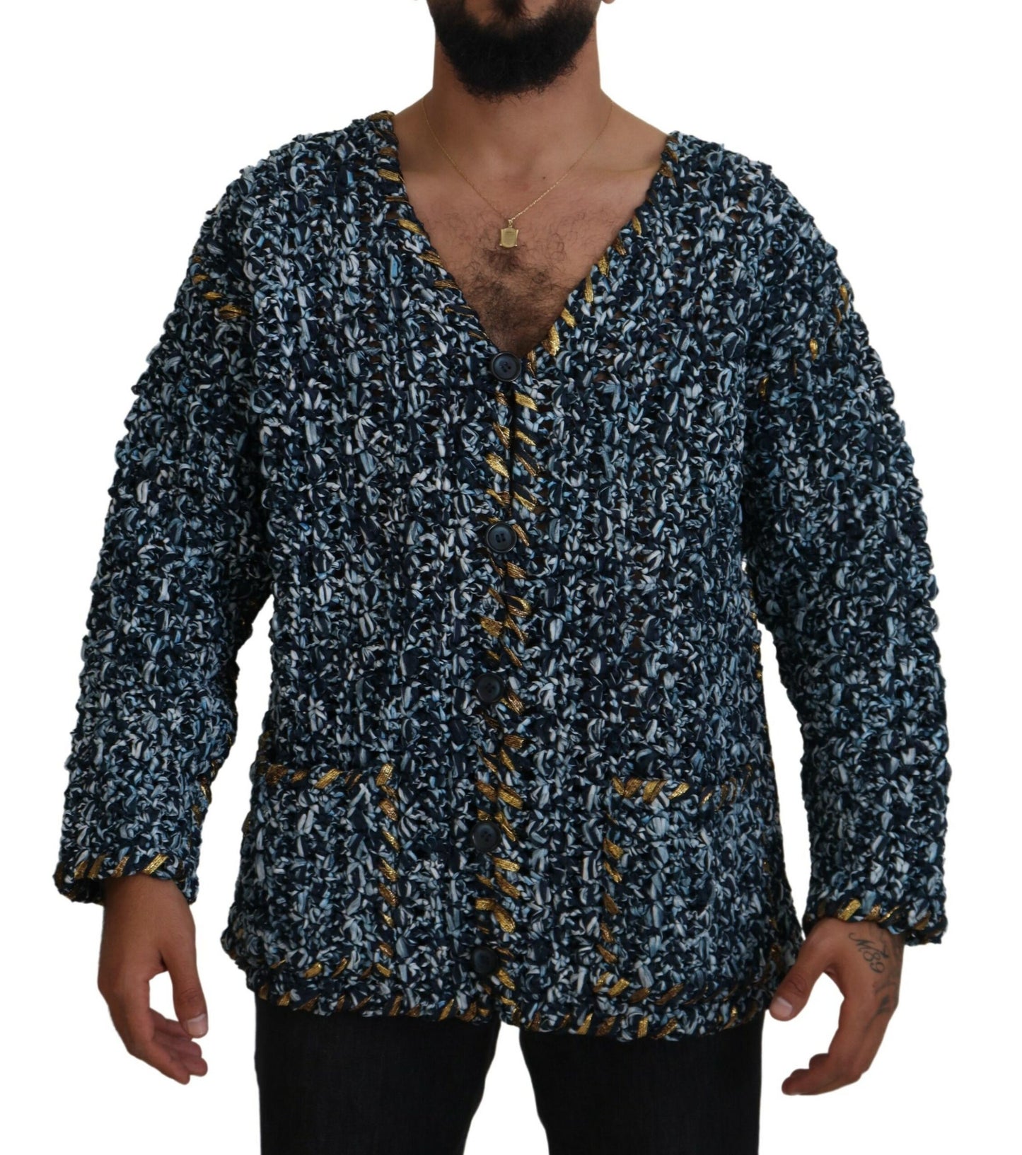 Dolce & Gabbana Elegant Blå V-Hals Cardigan